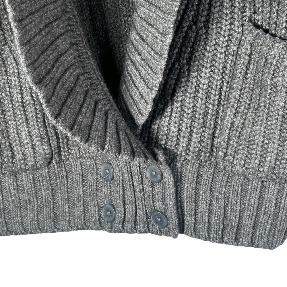 Anthropologie Deep V Cardigan Sweater Button Gray Carbon Oversized Chunky Knit - Picture 5 of 13